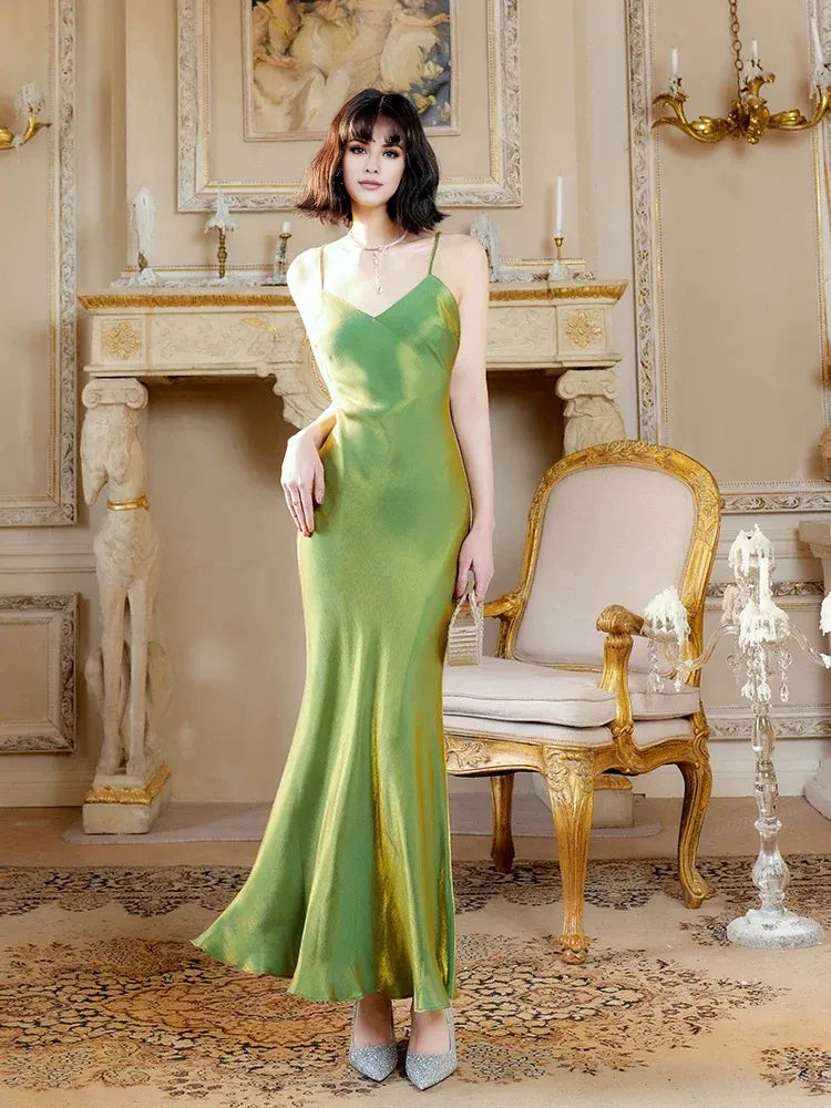 Buyishang Modest Mermaid Spaghetti Straps Green Long Evening Dress Prom Dresses